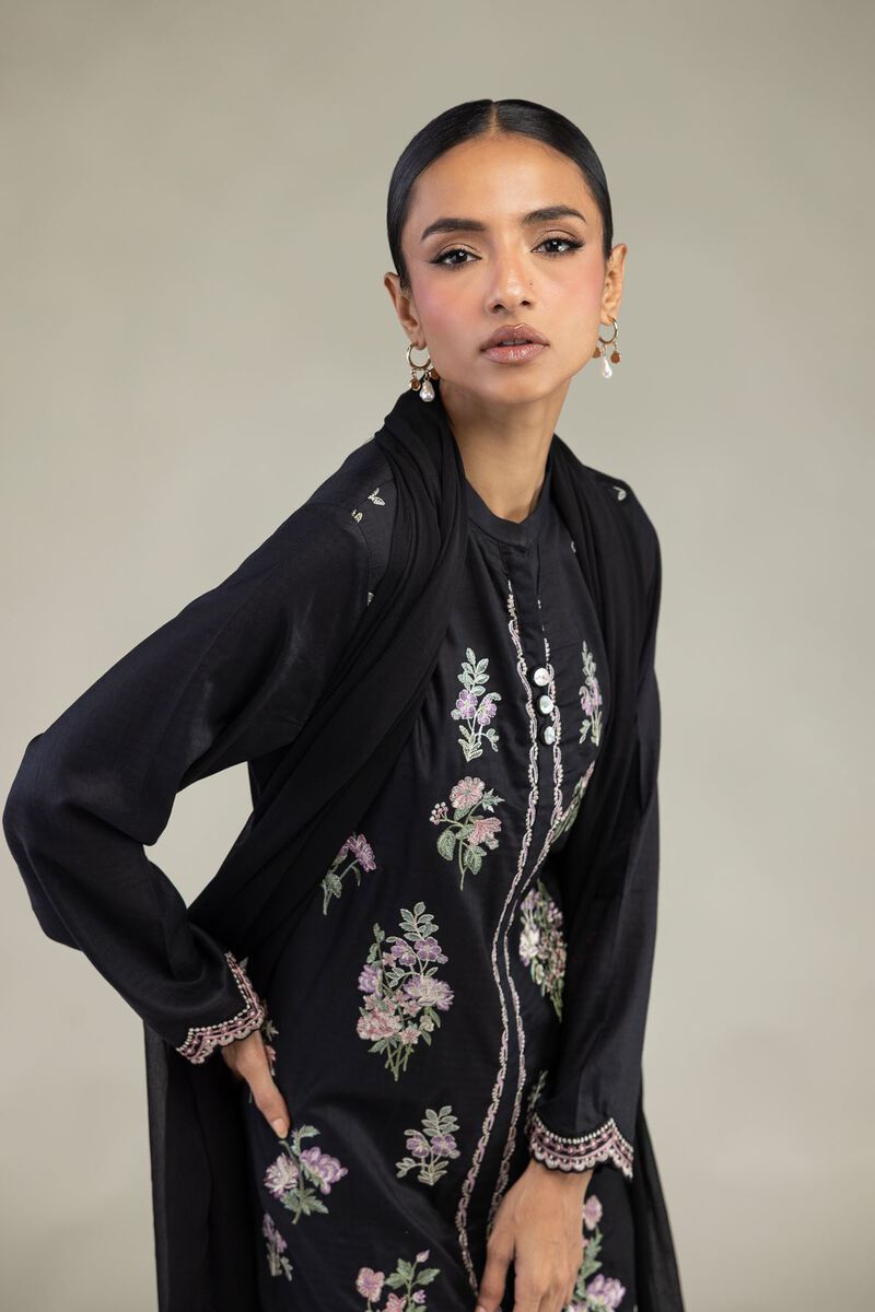 Embroidered | Dobby | Black Tailored Three-Piece | USD 80.00
