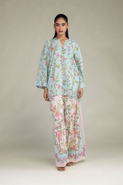 Printed | Cotton Viscose | Blue Cotton Pants | USD 30.00