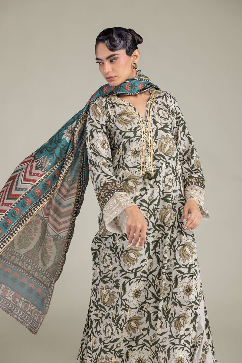 Embroidered | Polyester Silk | Floral Teal Dupatta | USD 30.00