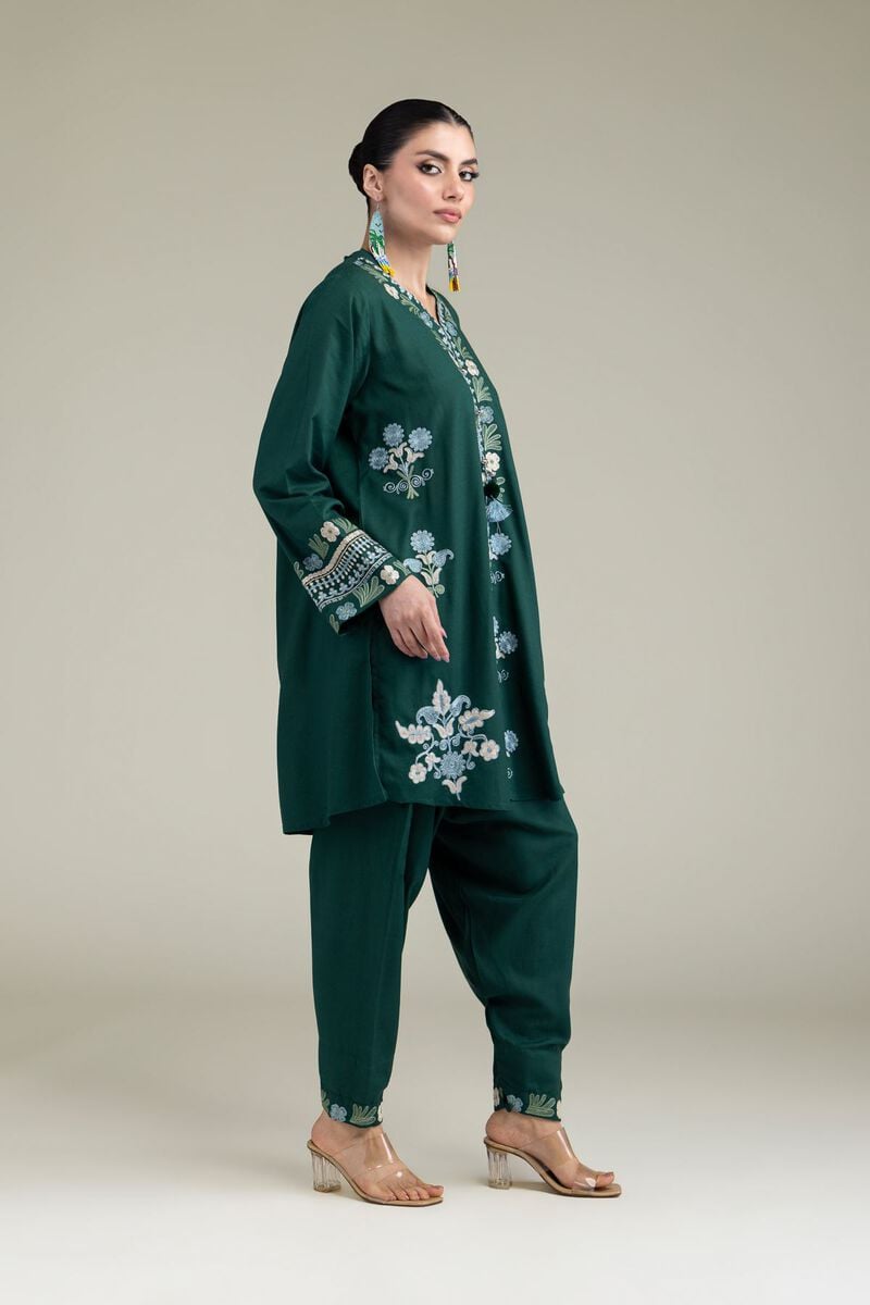Embroidered | Raw Silk | Floral Silk Shalwar  | USD 30.00