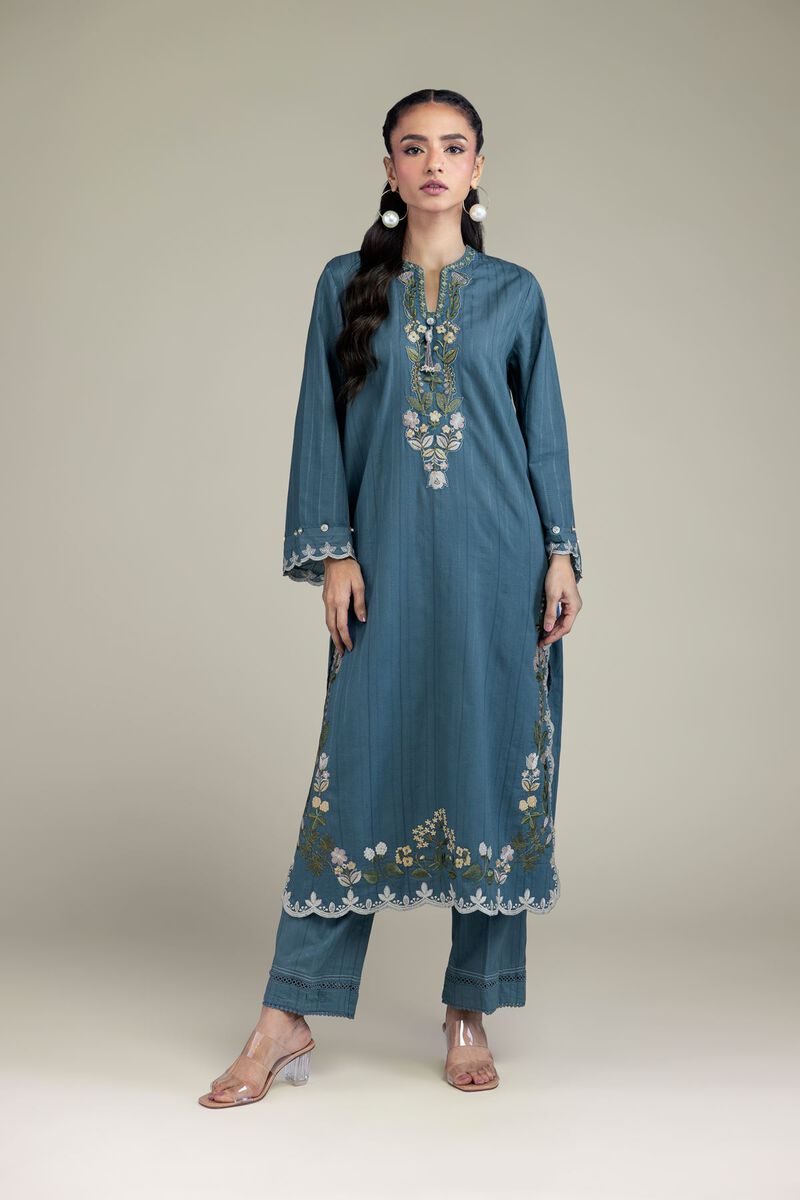Embroidered | Textured Cotton | Floral Longline Kurta | USD 55.00