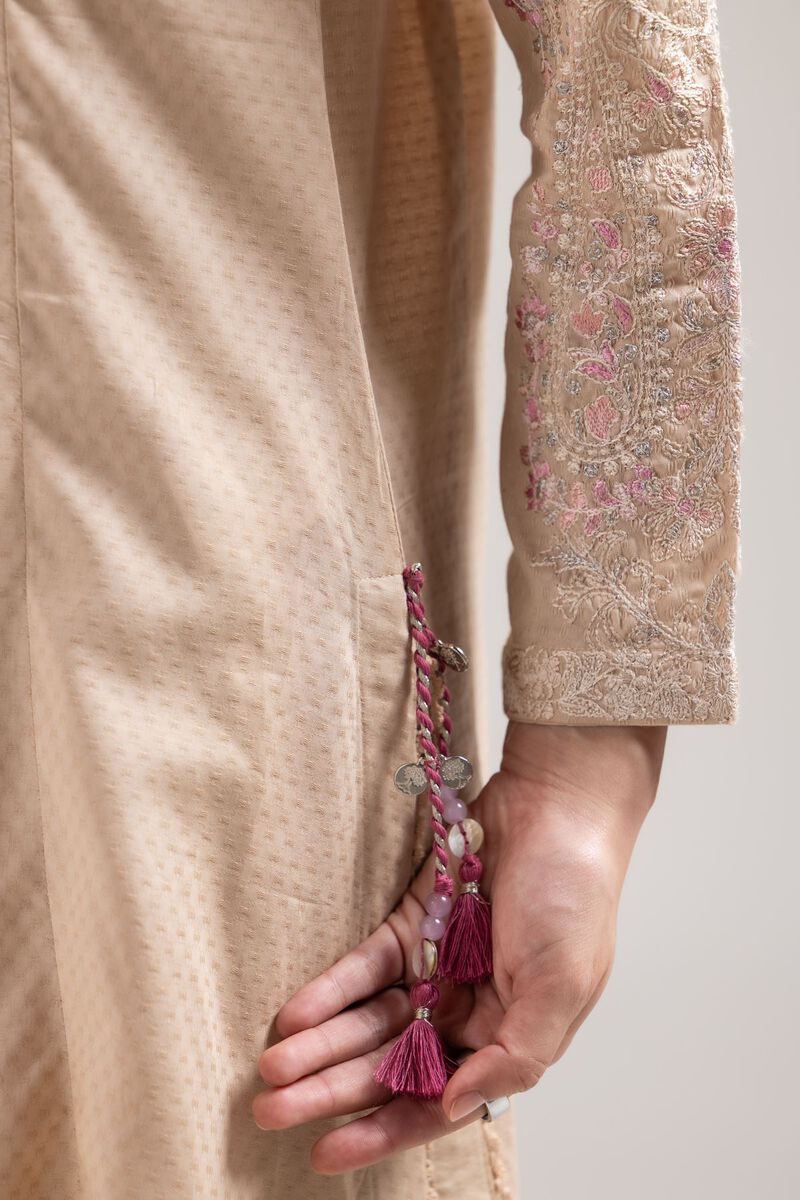 Embroidered |Cotton Dobby | Beige Embroidered Kurta | USD 40.00