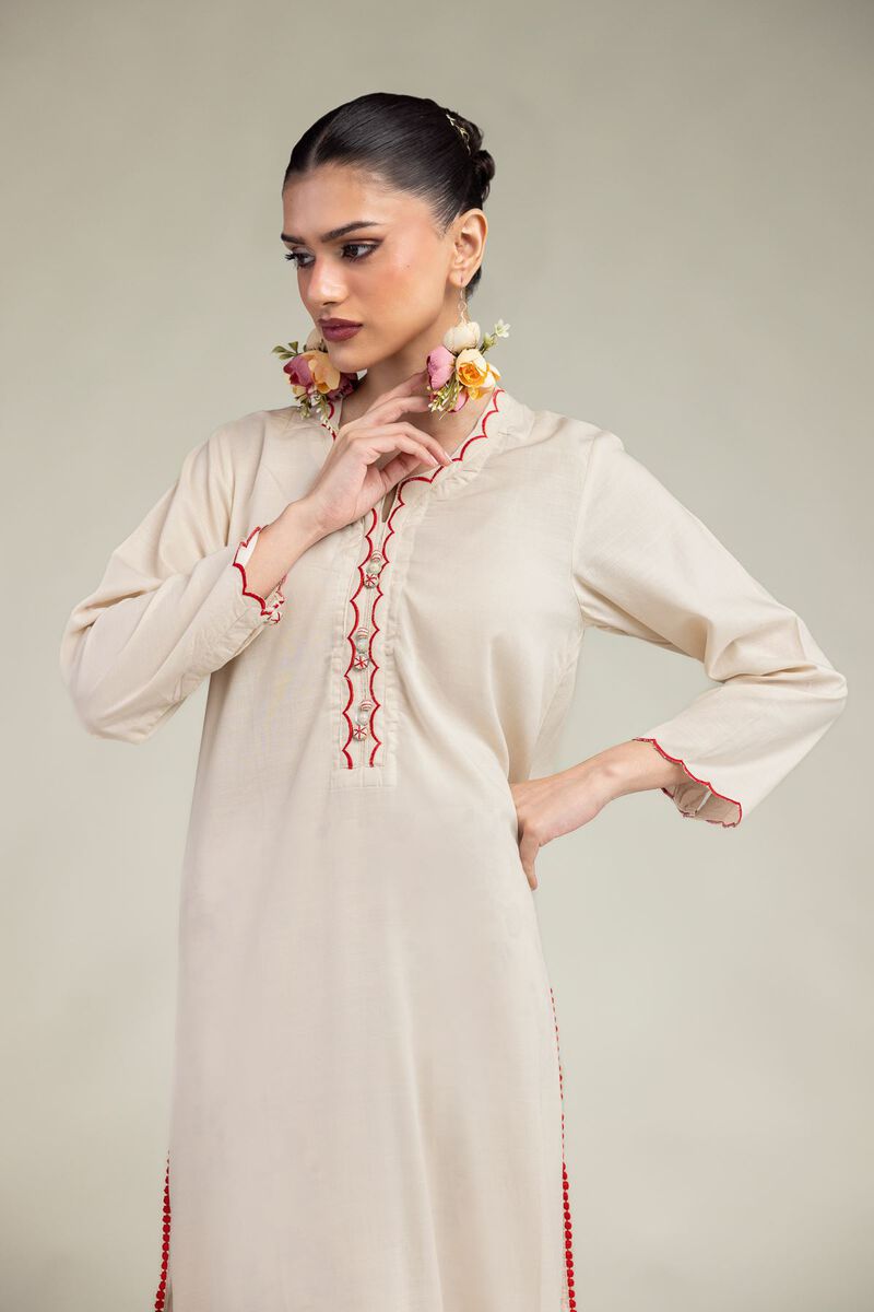Embroidered | Raw Silk | Floral Scalloped Kurta | USD 45.00