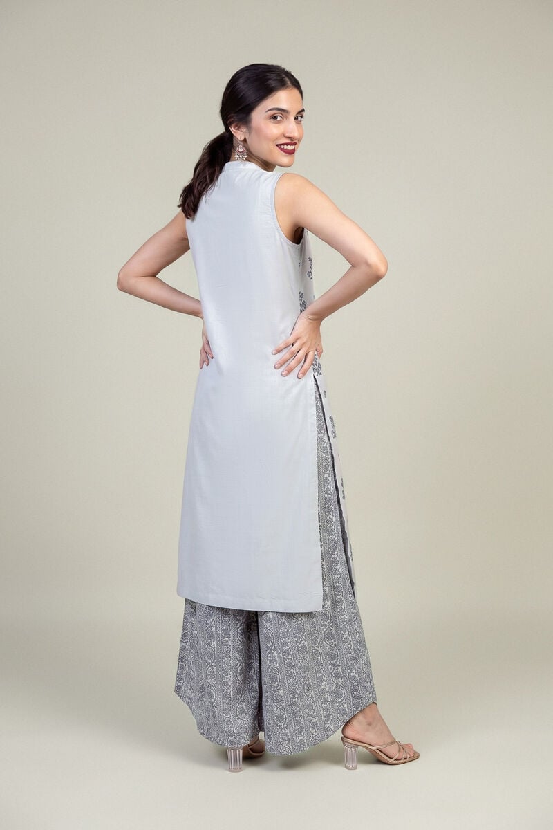 Embroidered | Raw Silk | Sleeveless V-Neck Kurta | USD 45.00