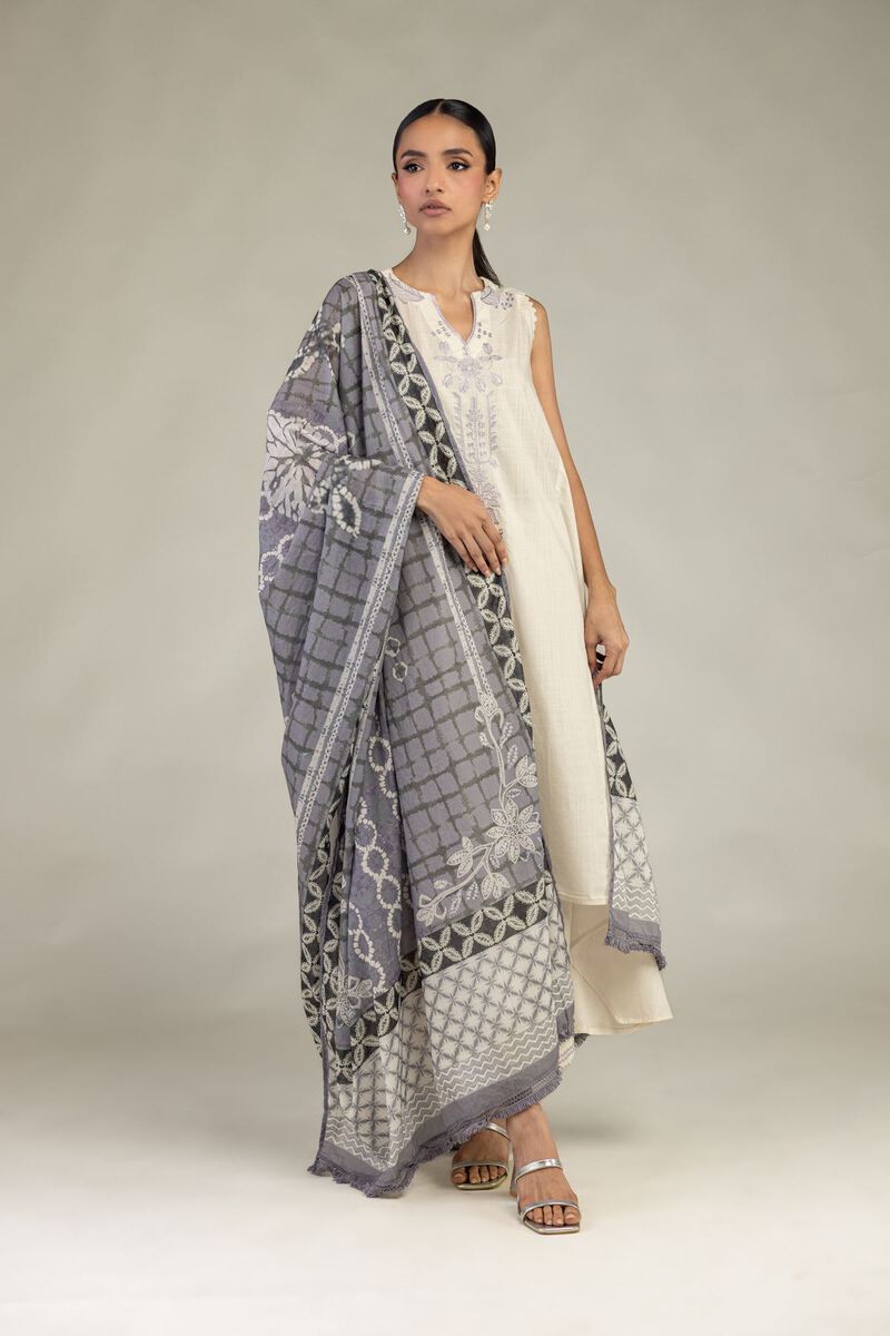 Textured Lawn | Embroidered | Gray Lawn Dupatta | USD 30.00