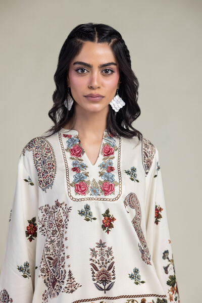 Embroidered | Viscose Crepe | Floral V-Neck Shirt | USD 40.00