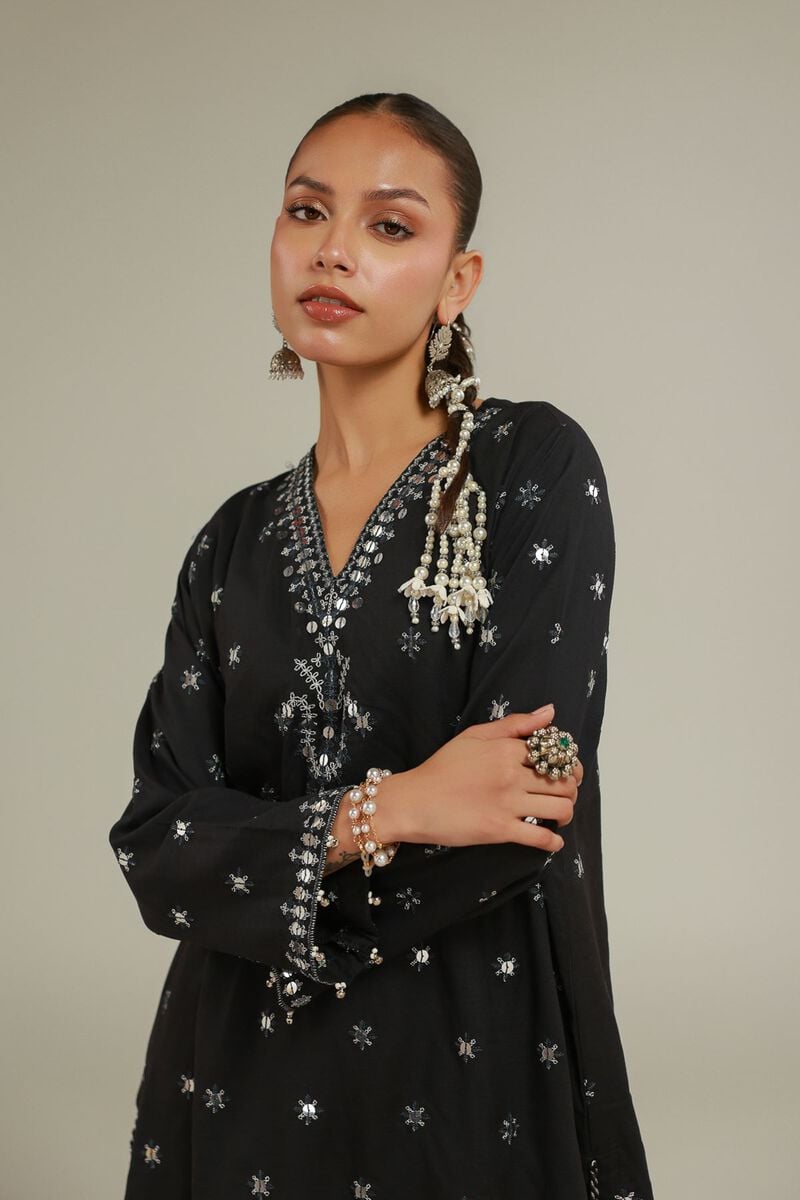 Embroidered | Raw Silk | Geometric Print Kurta | USD 55.00