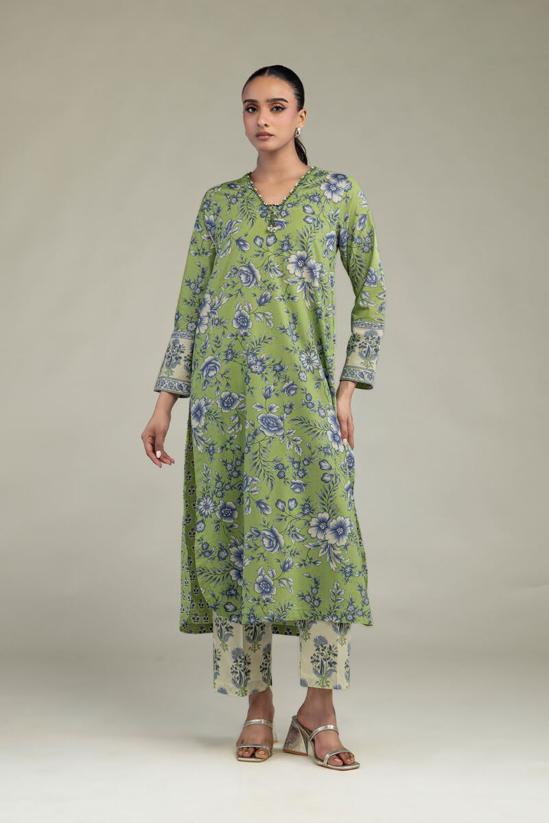 Printed | Cambric | Floral Green Kurta | USD 35.00