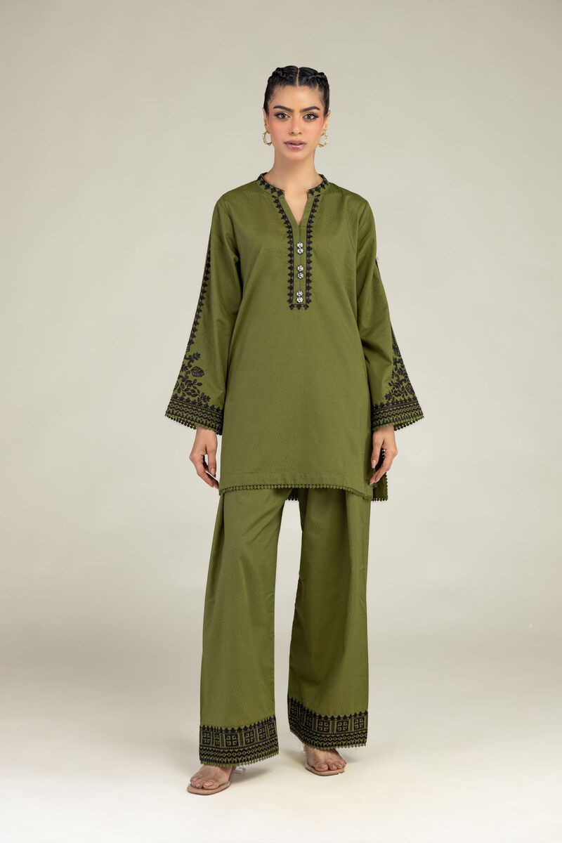 Embroidered | Cotton Dobby | Olive Cotton Shalwar | USD 35.00