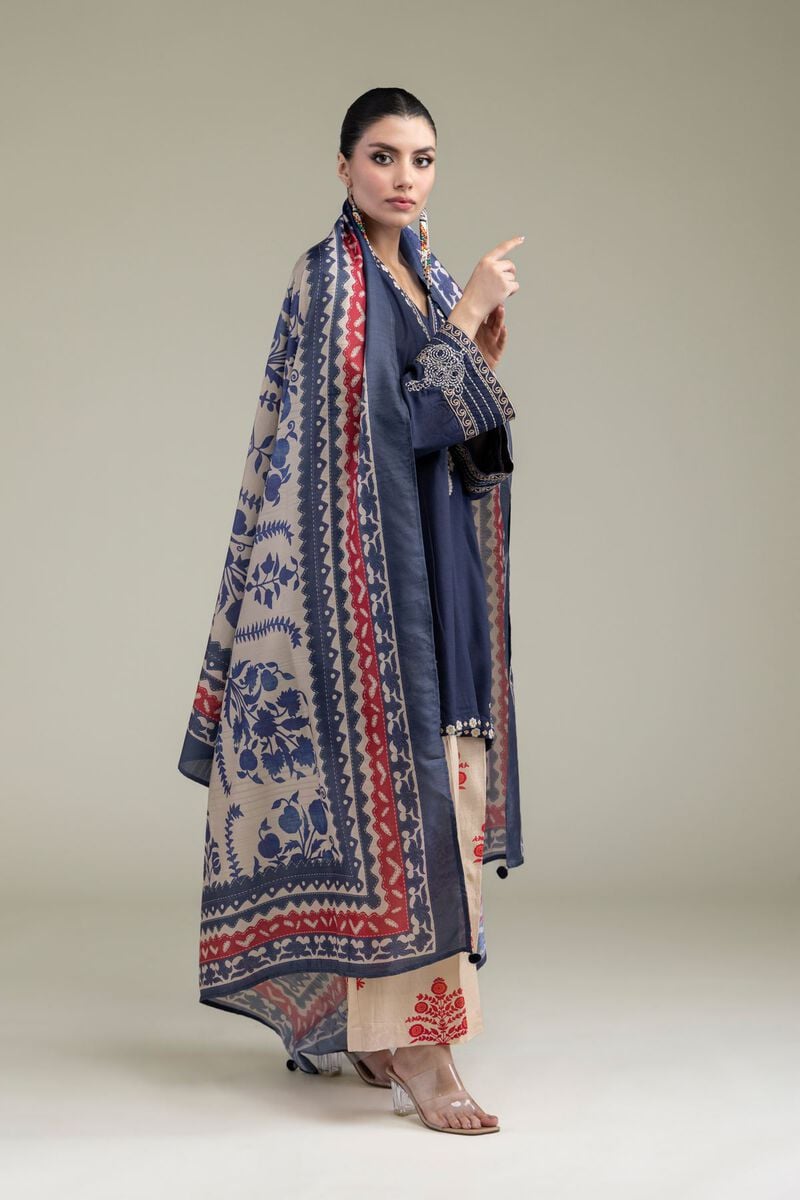 Embroidered | Polyester Silk | Blue Silk Dupatta | USD 30.00