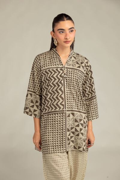 Printed | Cambric | Beige V-Neck Kurta | USD 35.00