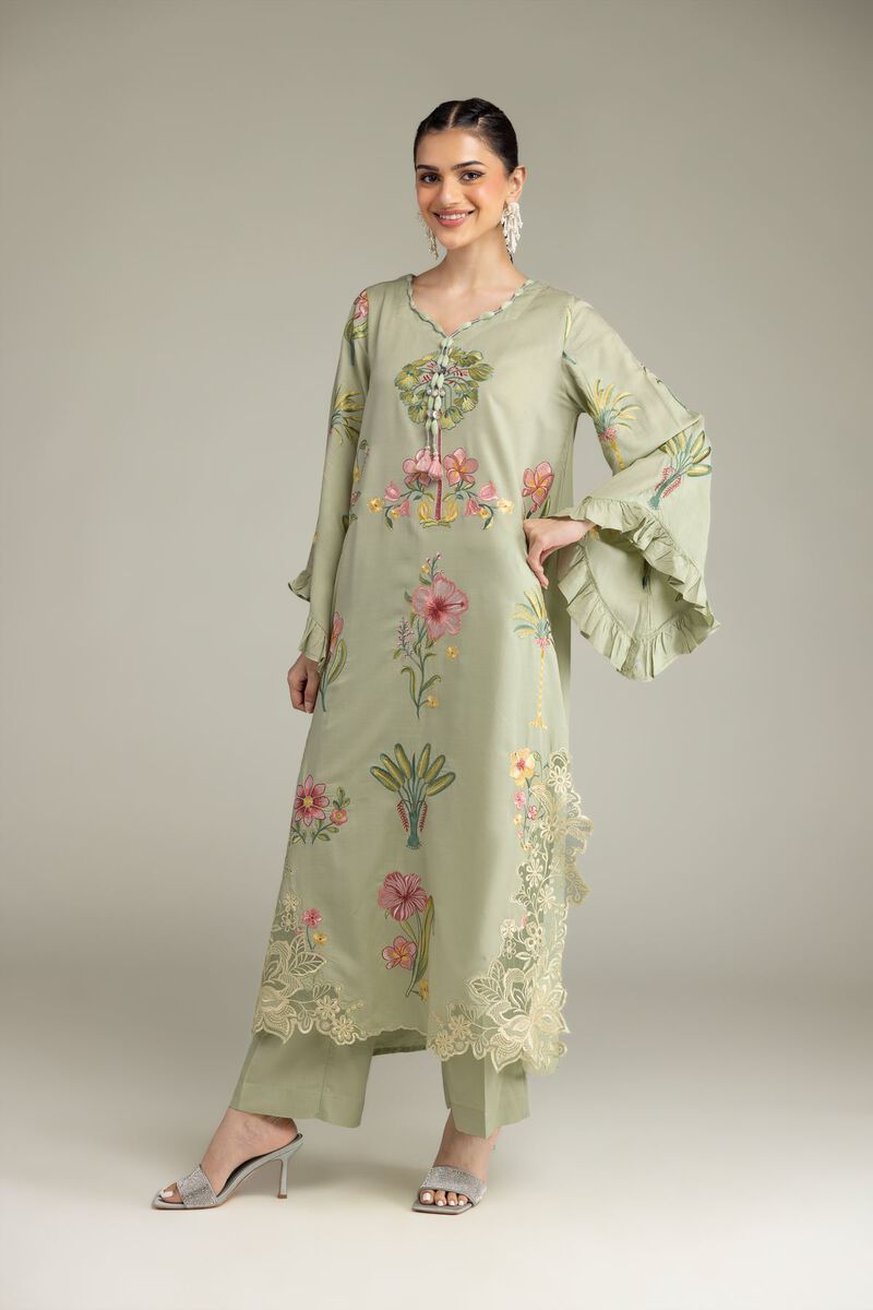 Embroidered | Raw Silk | Long Floral Kurta | USD 70.00