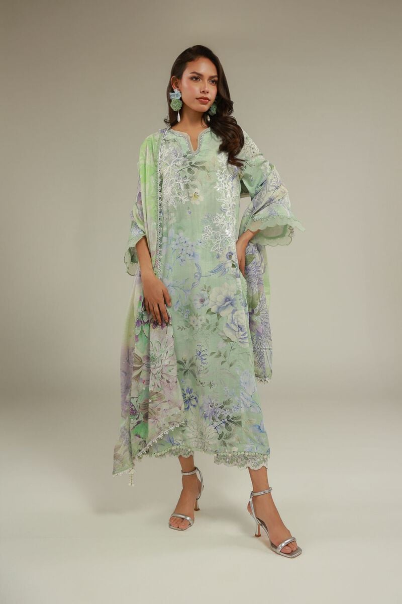 Embroidered | Raw Silk | Floral Kurta 3-Piece | USD 155.00