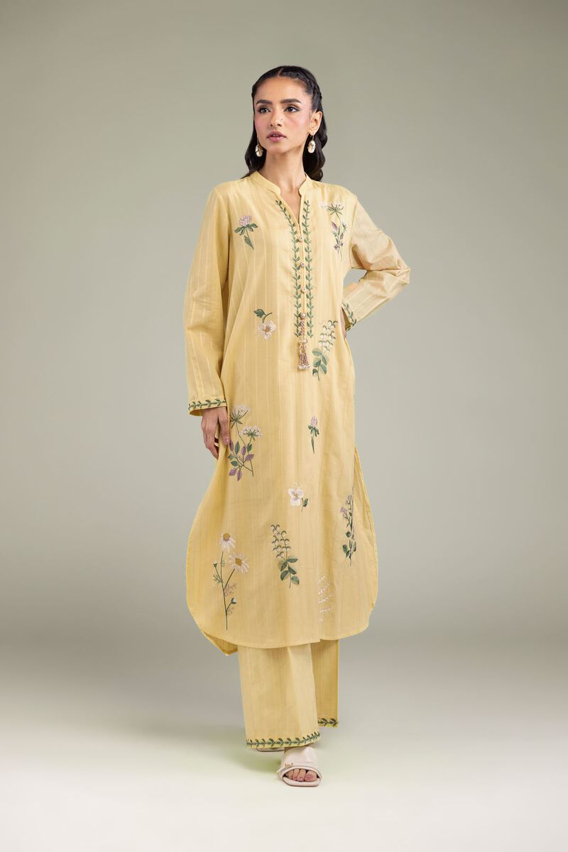 Embroidered | Textured Cotton | Cotton Longline Kurta | USD 45.00