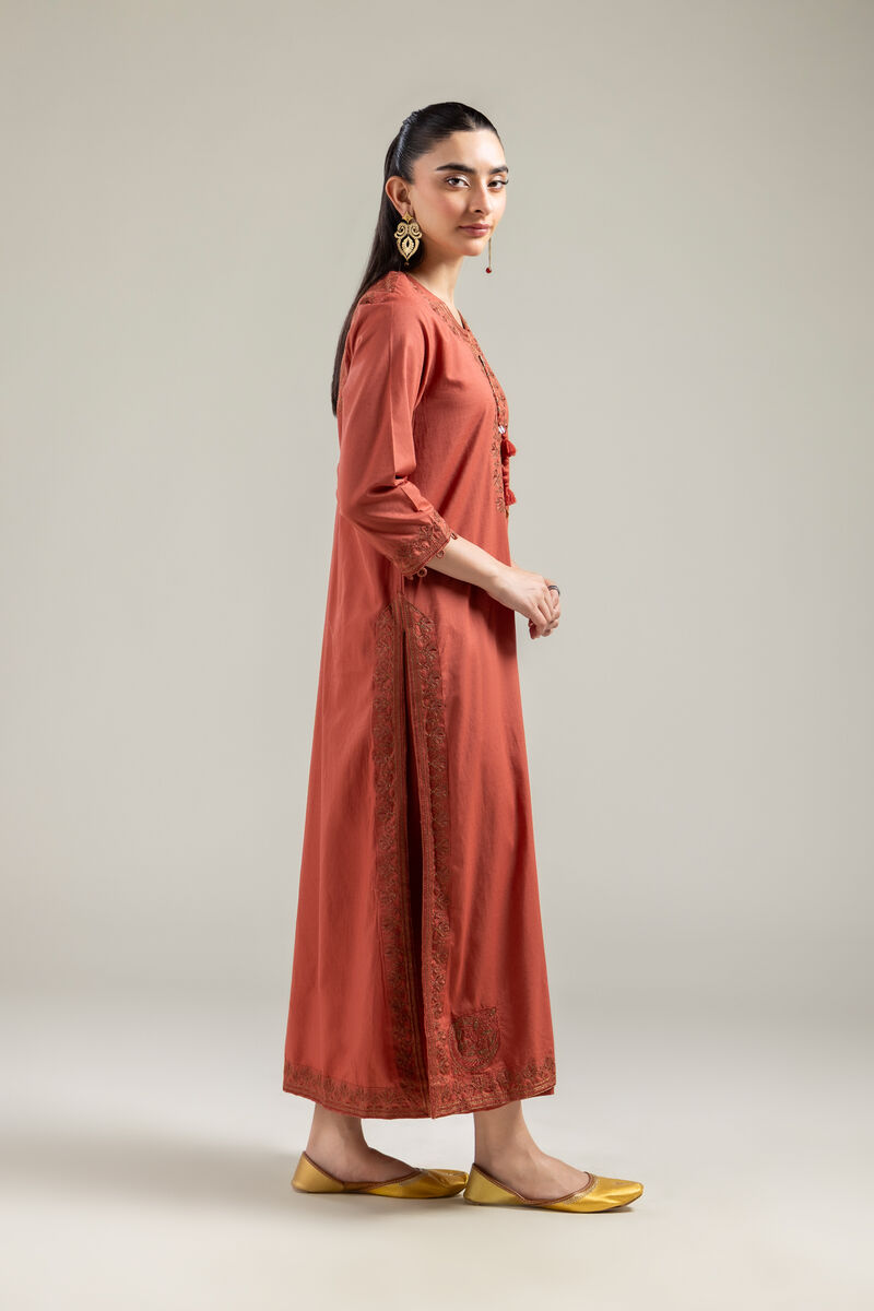 Embroidered |Cotton Dobby | Solid Longline Kurta | USD 45.00
