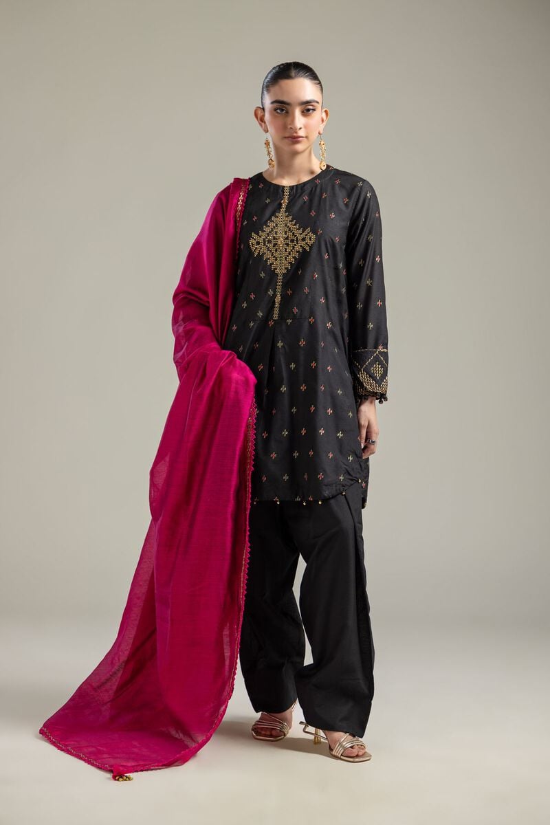 Raw Silk | Solid Black Shalwar | USD 30.00