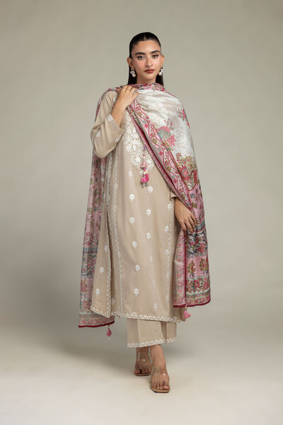 Embroidered | Raw Silk | Beige Silk Pants | USD 30.00