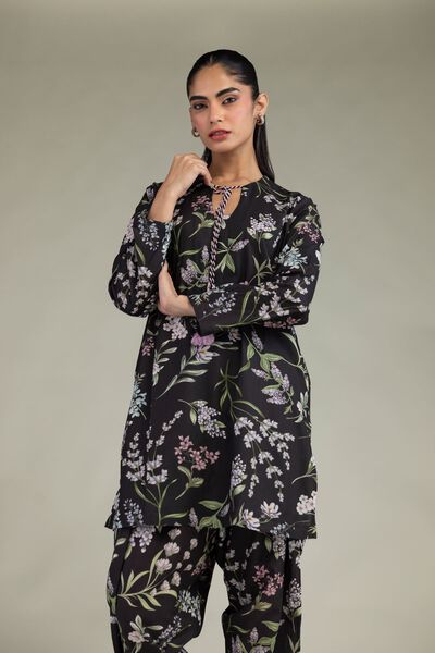 Printed | Cotton Viscose | Black Floral Kurta | USD 40.00