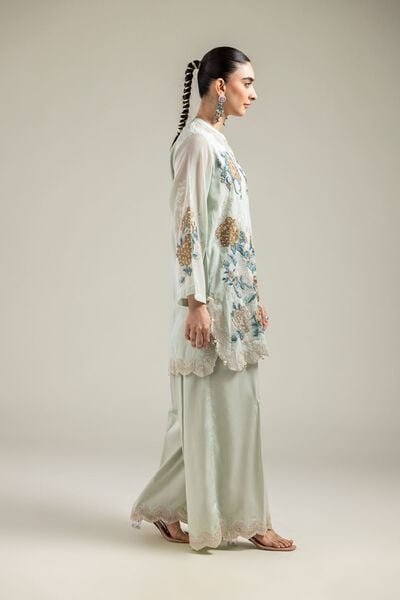 Raw Silk | Mint Solid Pants | USD 40.00