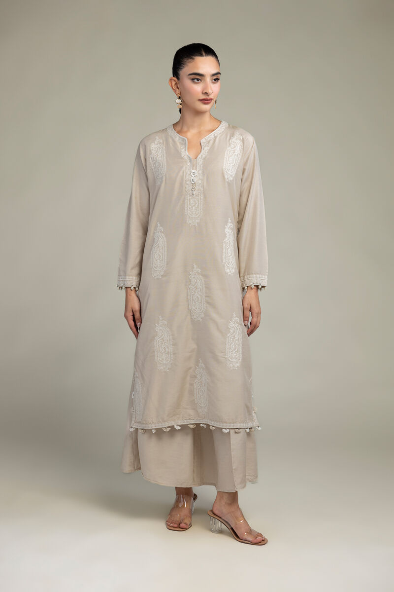 Raw Silk | Paisley Beige  Kurta | USD 70.00