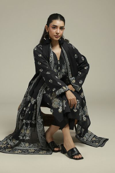 Printed | Cambric | Black 3-Piece Tailored | USD 65.00