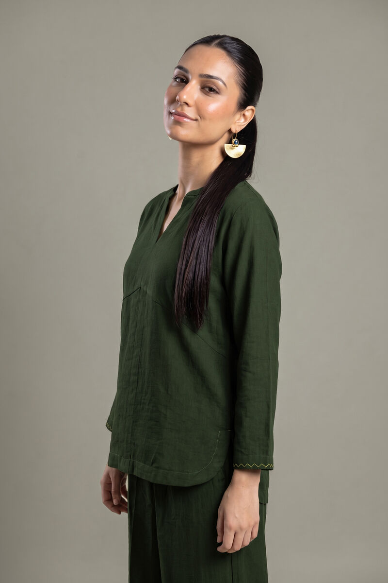 Dyed | Crepe | Short V-Neck Tunic | USD 40.00