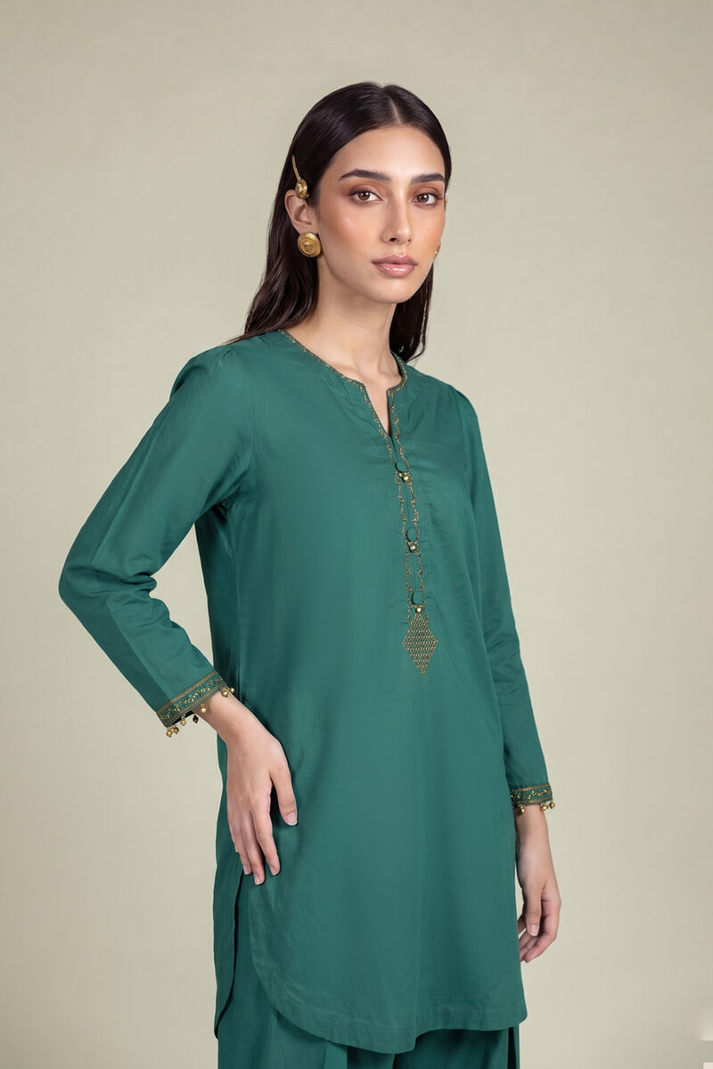 Embroidered | Cambric | Teal Cambric Kurta | USD 40.00