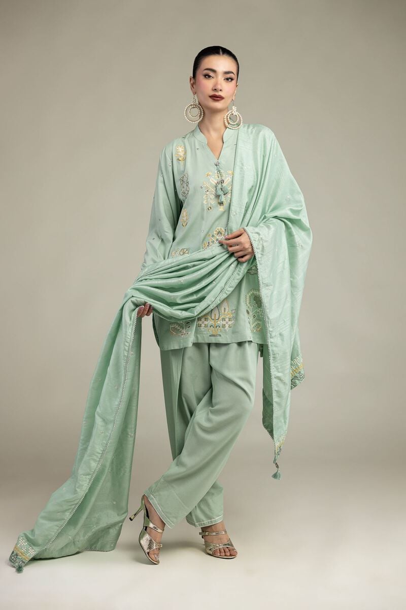 Embroidered | Polyester Silk | Floral Mint Dupatta | USD 40.00