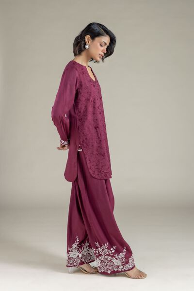 Embroidered | Heavy Blended Viscose | Floral Flared Pants | USD 28.00