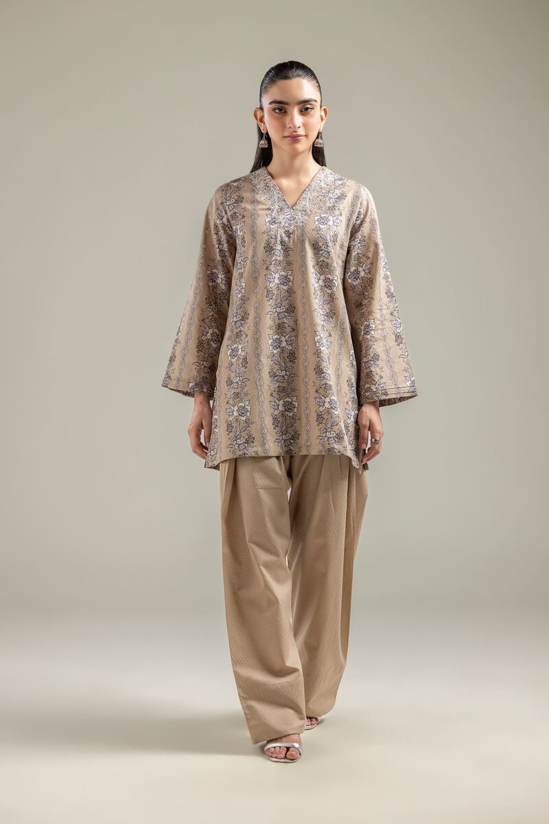 Embroidered | Cotton Dobby | Beige V-Neck Kurta | USD 35.00