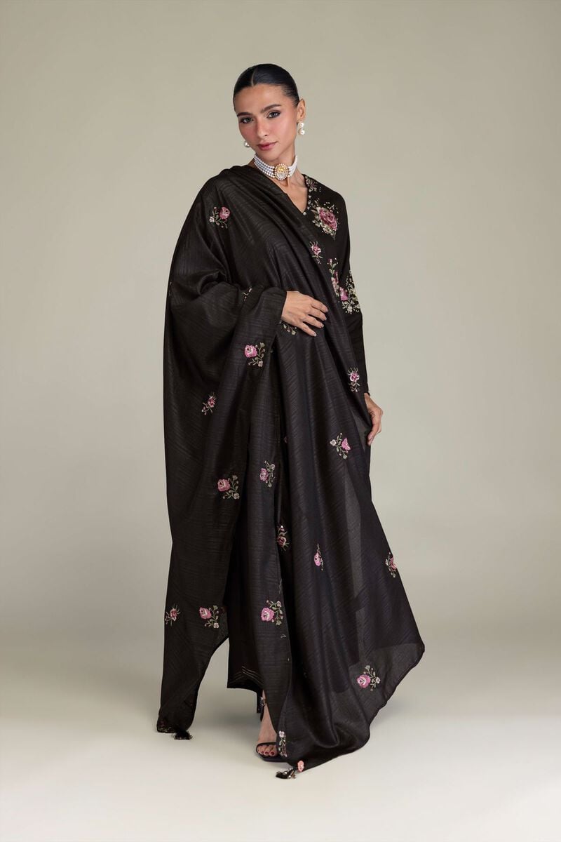 Embroidered | Polyester Silk | Black Floral Dupatta | USD 35.00