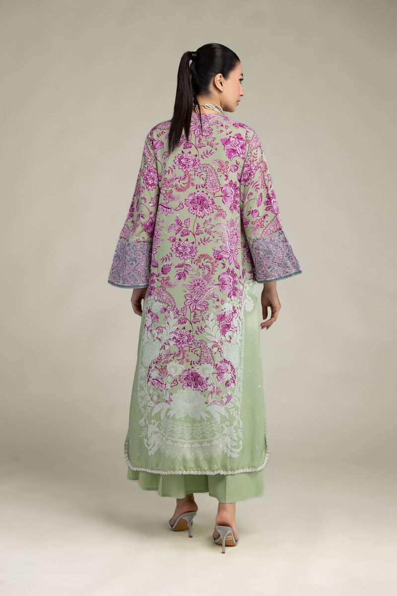 Embroidered | Raw Silk | Floral Longline Kurta | USD 65.00