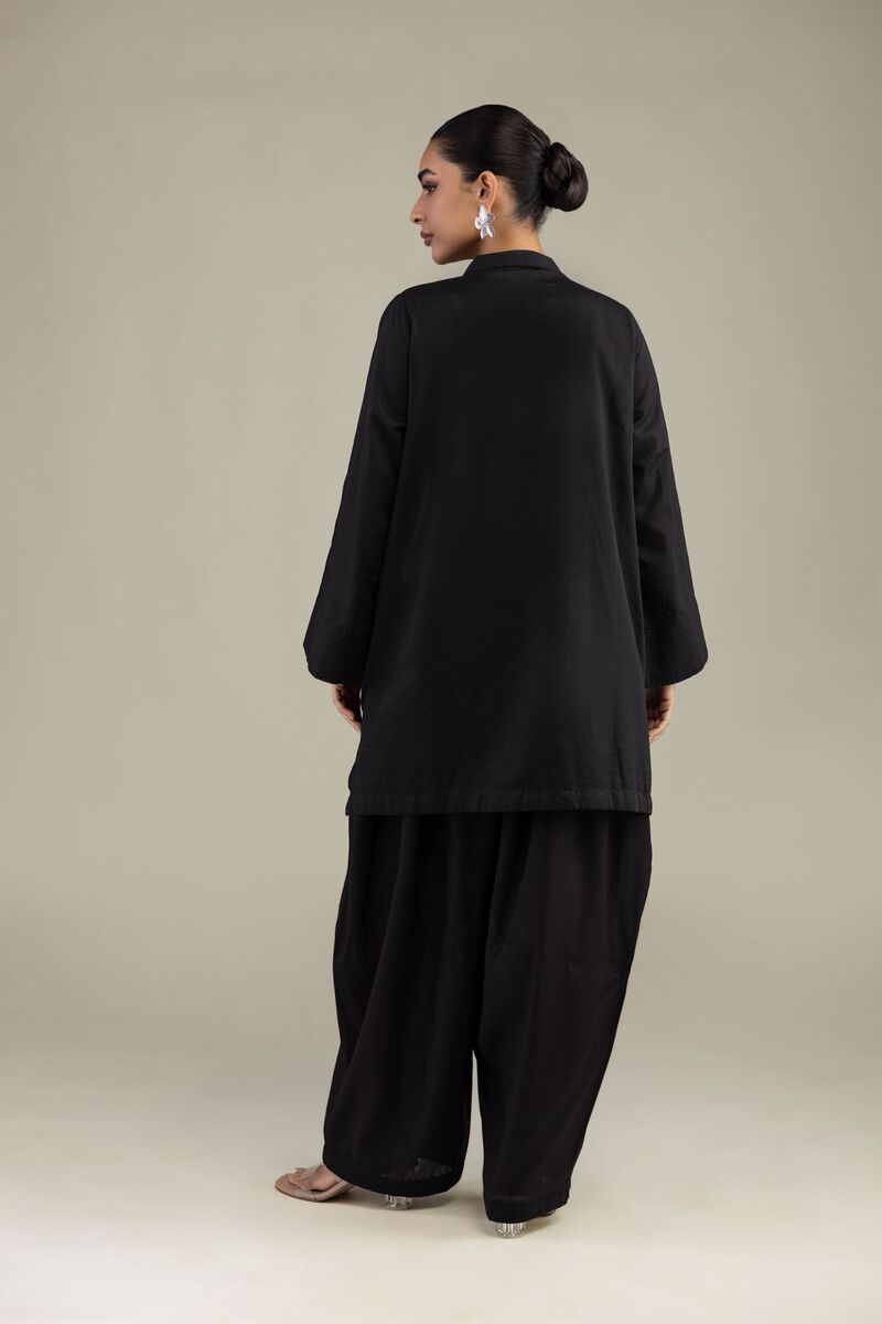 Dyed | Textured Cotton | V-Neck Black Kurta | USD 35.00