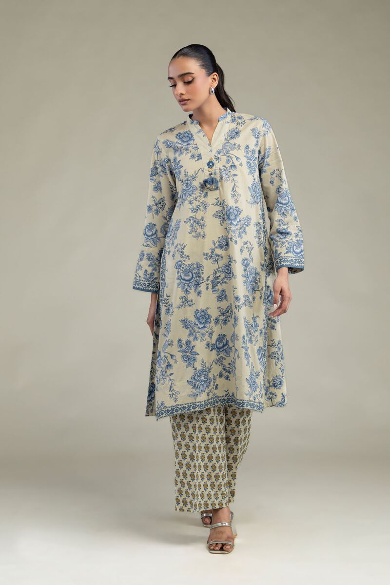Printed | Cambric | Long Beige Kurta | USD 35.00