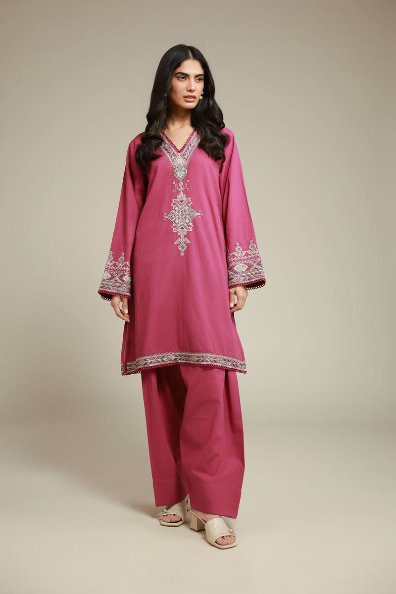 Embroidered | Cambric | Magenta Tailored 2-Piece | USD 55.00