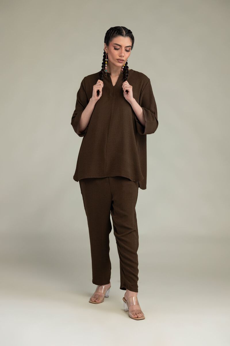 Dyed | Crepe Georgette | Brown Solid Trousers | USD 35.00