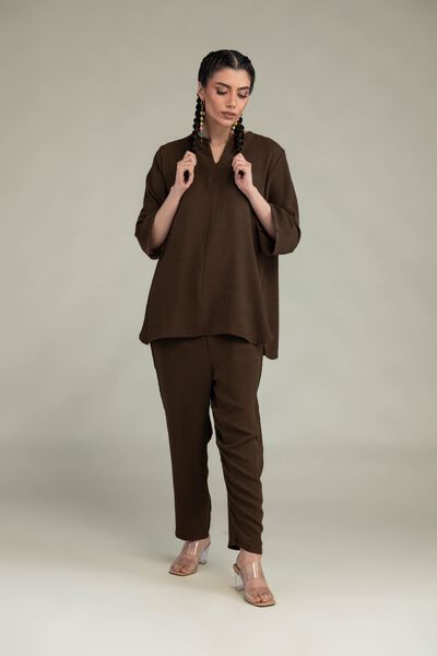 Dyed | Crepe Georgette | Brown Solid Trousers | USD 35.00