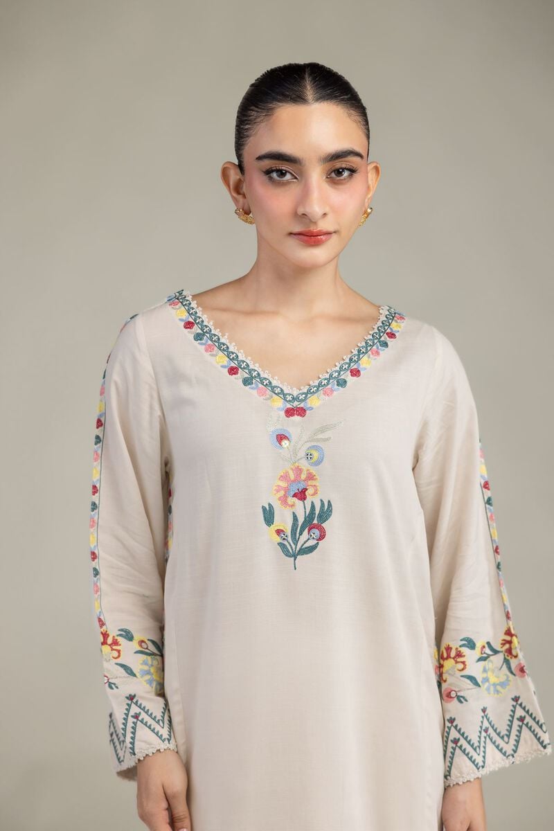Embroidered | Raw Silk | Floral Silk Kurta | USD 55.00