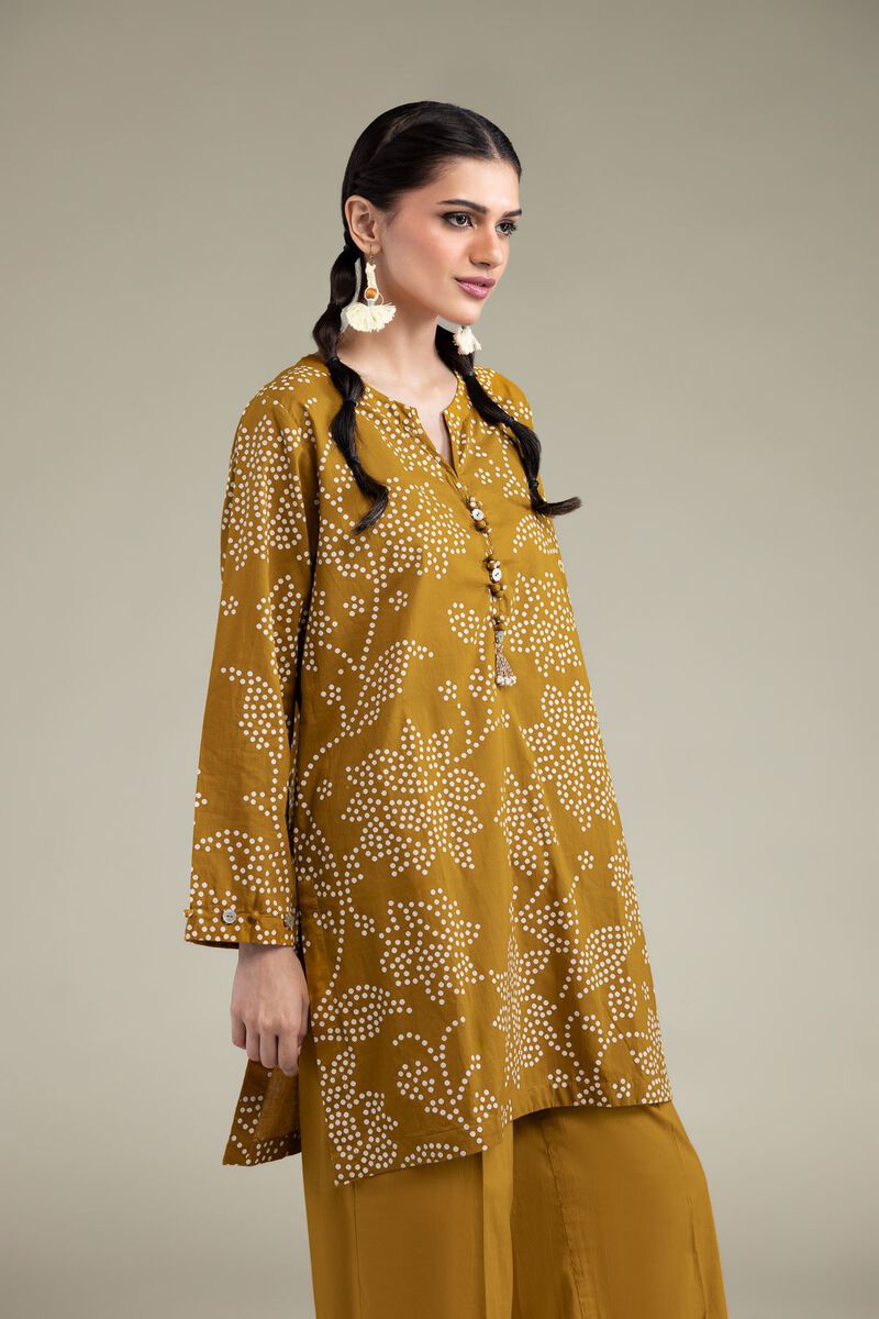 Printed | Cambric | Floral Mustard Kurta | USD 40.00