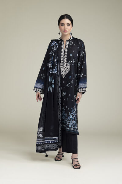 Embroidered | Cambric | Black 3-Piece Tailored | USD 70.00