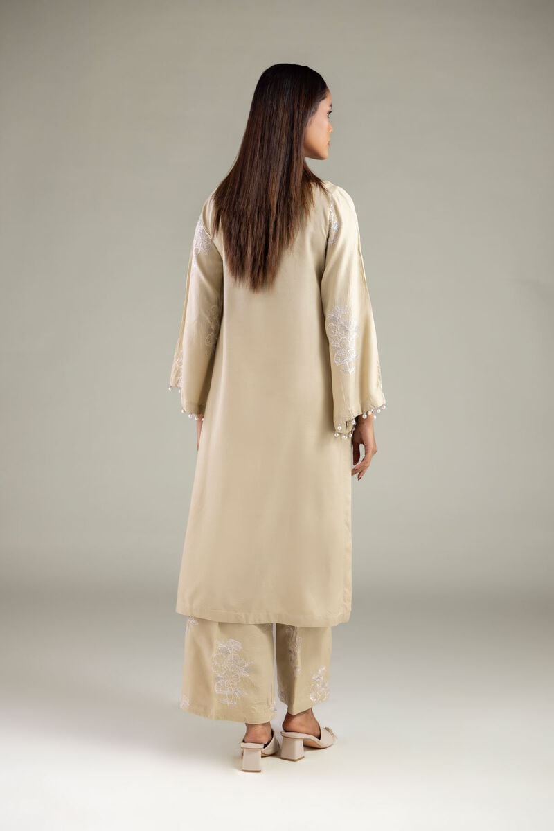Embroidered | Raw Silk | Floral Round-Neck Kurta | USD 55.00