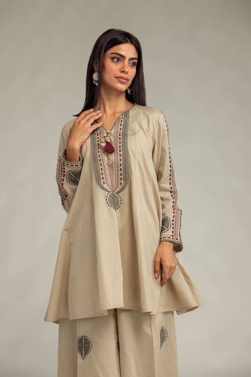 Embroidered | Cotton Dobby | Beige Cotton Kurta | USD 40.00