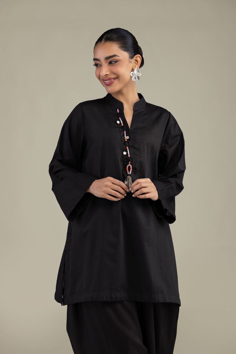 Dyed | Textured Cotton | V-Neck Black Kurta | USD 35.00