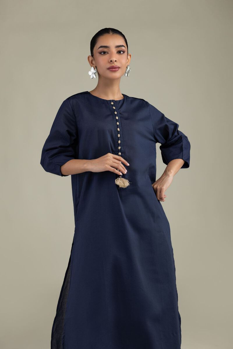 Dyed | Textured Cotton | Longline Navy Kurta | USD 35.00