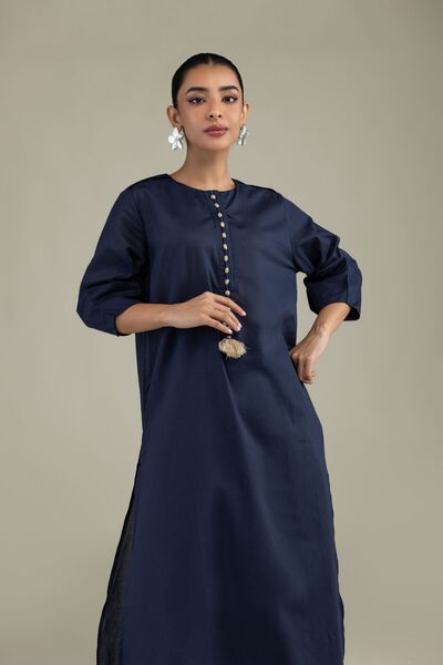Dyed | Textured Cotton | Longline Navy Kurta | USD 35.00