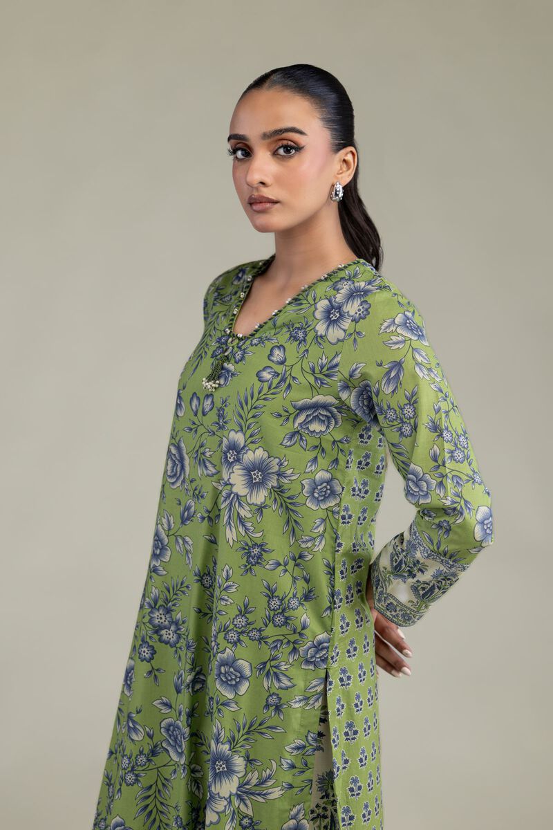 Printed | Cambric | Floral Green Kurta | USD 35.00
