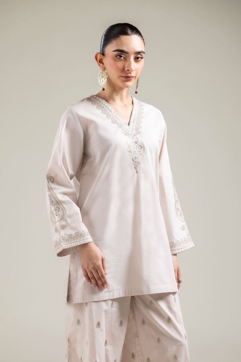Embroidered |Cotton Dobby | Off-white V-Neck Kurta | USD 35.00