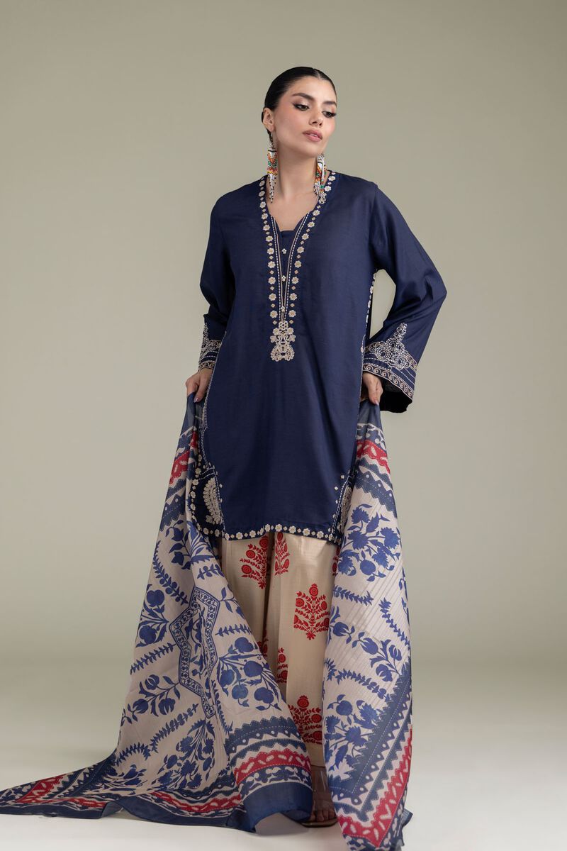 Embroidered | Polyester Silk | Blue Silk Dupatta | USD 30.00