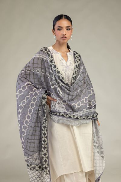 Textured Lawn | Embroidered | Gray Lawn Dupatta | USD 30.00