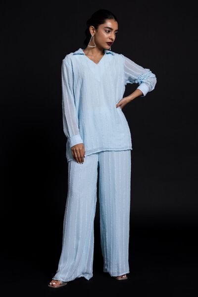 Wing Collar Blouse, BLUE, hi-res
